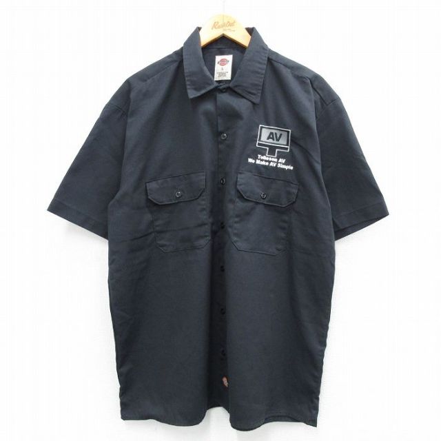 XL★古着 ディッキーズ Dickies 半袖 ワーク シャツ メンズ AV 黒 ブラック 25jun12 中古 トップス