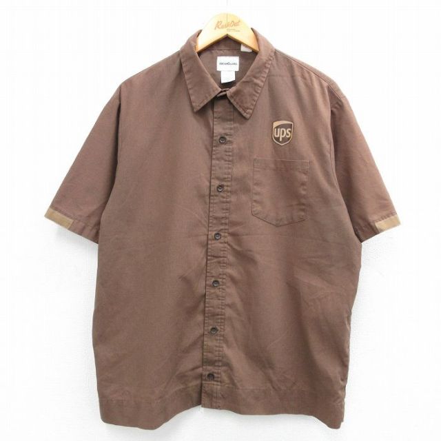 XL★古着 Wear Guard 半袖 ワーク シャツ メンズ ups 茶 ブラウン 25jun12 中古 トップス