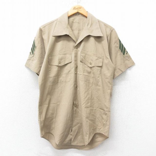 70s 半袖ミリタリーシャツ 開襟 ベージュ M | 古着