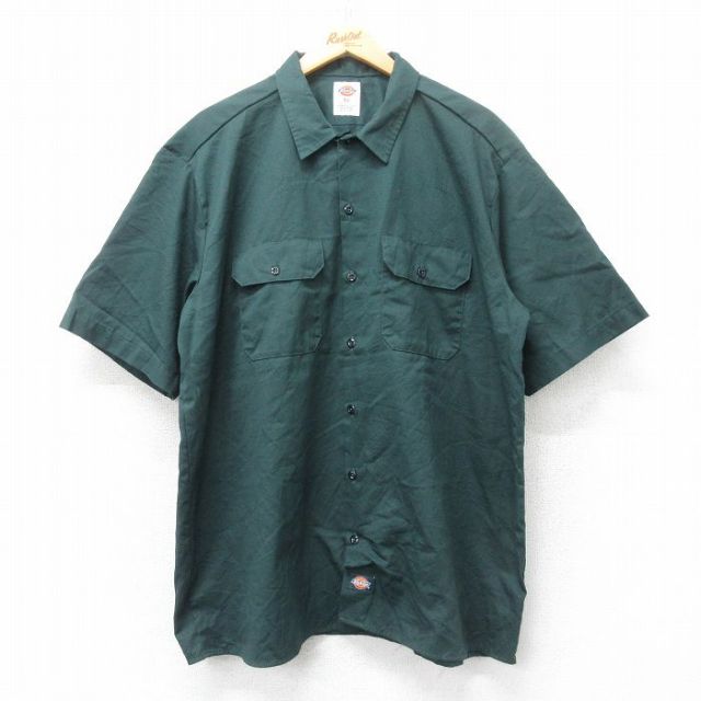 XL★古着 ディッキーズ Dickies 半袖 ワーク シャツ メンズ 大きいサイズ 濃緑 グリーン 25jun12 中古 トップス