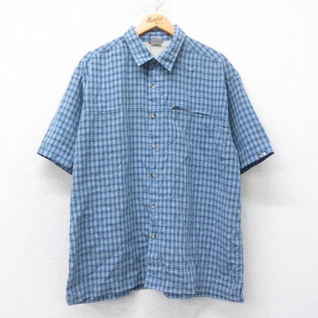 XL★古着 ノースフェイス THE NORTH FACE 半袖 シャツ メンズ 薄紺他 ネイビー チェック 25jun12 中古 トップス