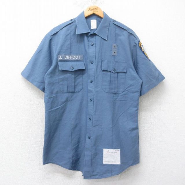L★古着 半袖 ワーク シャツ メンズ 00年代 00s ポリス USA製 薄紺 ネイビー 25jun12 中古 トップス