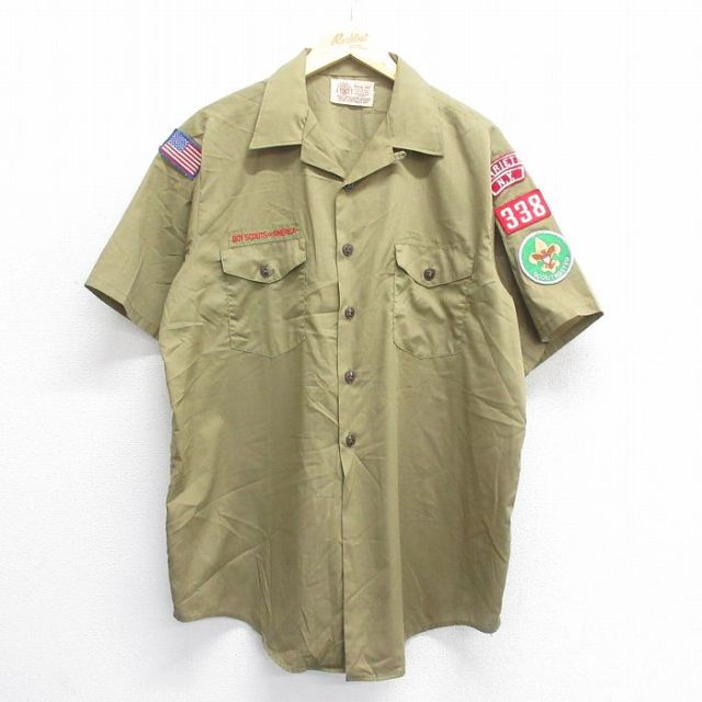 XL★古着 半袖 ボーイスカウト シャツ メンズ 90年代 90s ロング丈 開襟 オープンカラー 緑系 グリーン 25jun16 中古 トップス