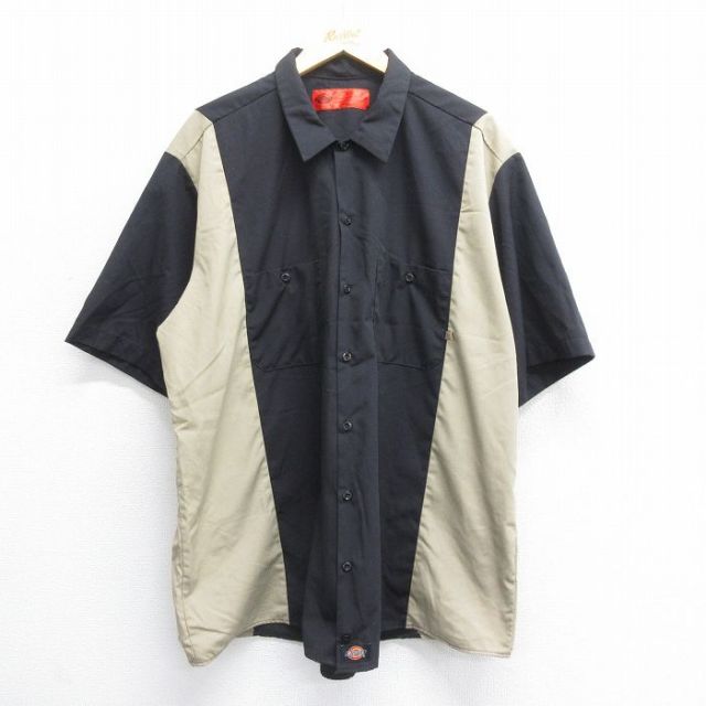 XL★古着 ディッキーズ Dickies 半袖 ワーク シャツ メンズ ツートンカラー 大きいサイズ 黒他 ブラック 【spe】 25jun16 中古 トップス