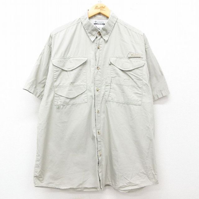 XL★古着 コロンビア COLUMBIA 半袖 フィッシング シャツ メンズ 00年代 00s 大きいサイズ コットン 薄ベージュ カーキ 【spe】 25jun16 中古 トップス