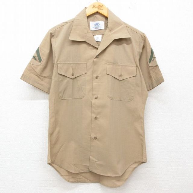 L★古着 半袖 ミリタリー シャツ メンズ 90年代 90s 開襟 オープンカラー USA製 ベージュ カーキ 25jun16 中古 トップス