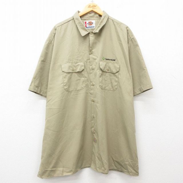 XL★古着 ディッキーズ Dickies 半袖 ワーク シャツ メンズ Century Link 大きいサイズ ロング丈 ベージュ カーキ 25jun16 中古 トップス