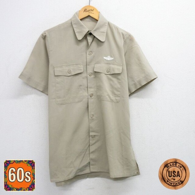 【50%OFF】60s 半袖ミリタリーシャツ ベージュ M | 古着