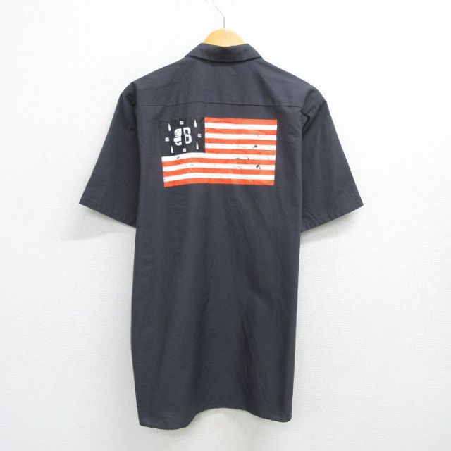 XL★古着 レッドキャップ 半袖 ワーク シャツ メンズ 00年代 00s 星条旗 ロング丈 濃グレー 25jun17 中古 トップス