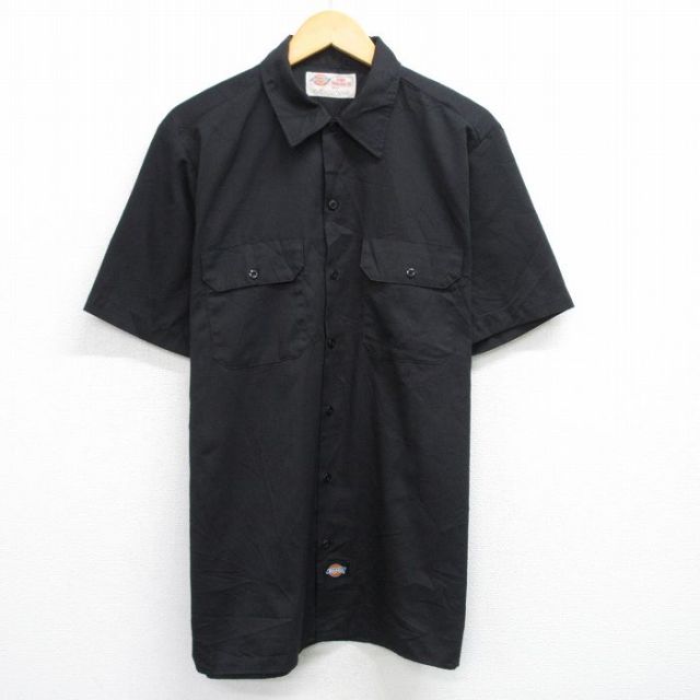【50%OFF】XL★古着 ディッキーズ Dickies 半袖 ワーク シャツ メンズ 00年代 00s ロング丈 黒 ブラック 25jun17 中古 トップス