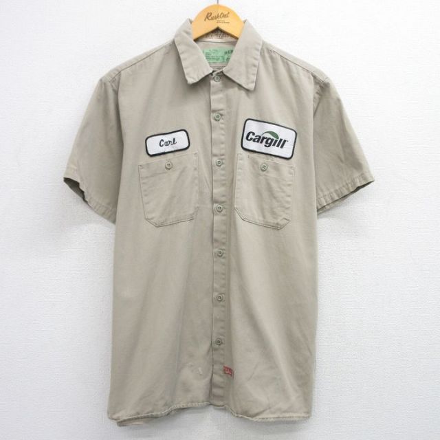 XL★古着 レッドキャップ 半袖 ワーク シャツ メンズ 90年代 90s ワッペン コットン ベージュ カーキ 25jun19 中古 トップス