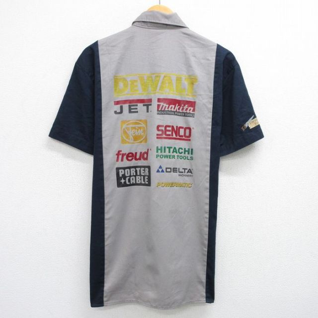【50%OFF】L★古着 ディッキーズ Dickies 半袖 ワーク シャツ メンズ DEWALT ツートンカラー 紺他 ネイビー 25jun26 中古 トップス