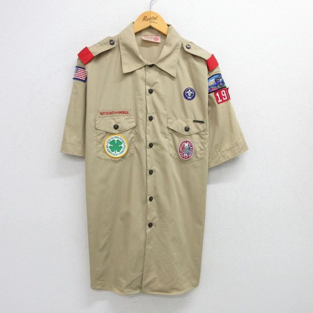 XL★古着 半袖 ボーイスカウト シャツ メンズ 90年代 90s 大きいサイズ ロング丈 USA製 ベージュ カーキ 25jun26 中古 トップス