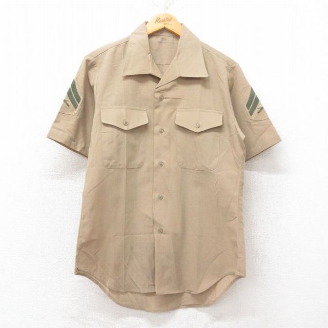 M★古着 半袖 ミリタリー シャツ メンズ 80年代 80s 開襟 オープンカラー USA製 濃ベージュ カーキ 25jun27 中古 トップス