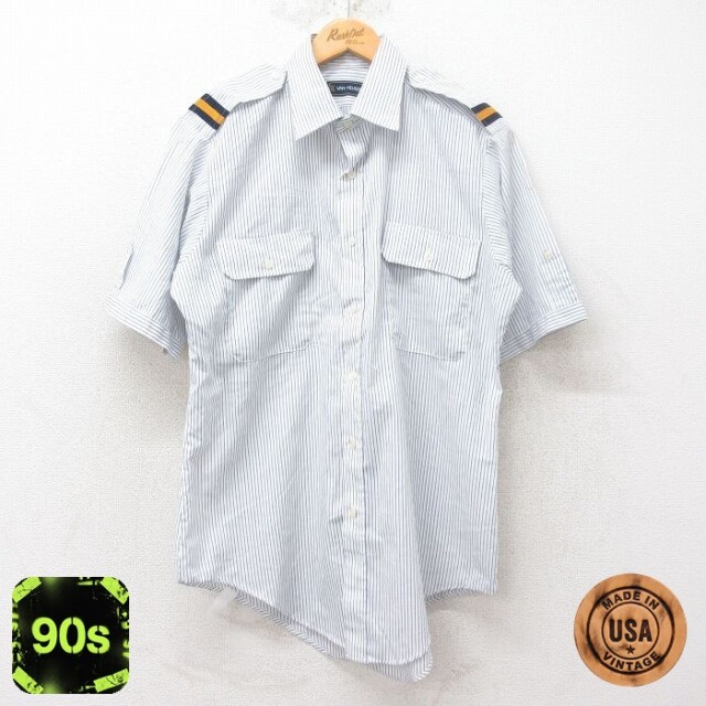 【50%OFF】バンヒューセン 90s 半袖ワークシャツ ホワイトストライプ L | 古着