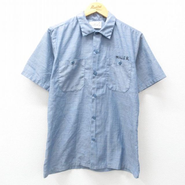 M★古着 半袖 シャンブレー シャツ メンズ 80年代 80s 薄紺 ネイビー 【spe】 25jul04 中古 トップス