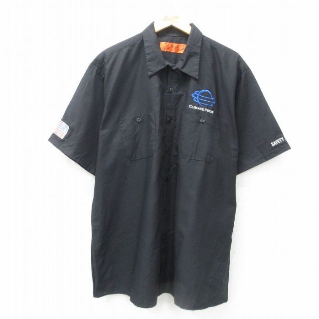 XL★古着 レッドキャップ 半袖 ワーク シャツ メンズ CLIMATE PROS 大きいサイズ ロング丈 黒 ブラック 25jul04 中古 トップス