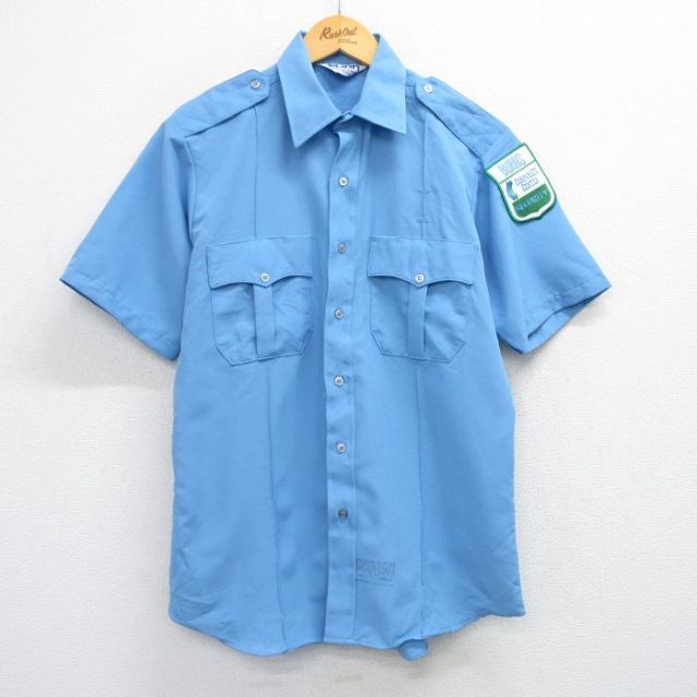 M★古着 半袖 ワーク シャツ メンズ 90年代 90s SECURITY USA製 薄紺 ネイビー 25jul04 中古 トップス