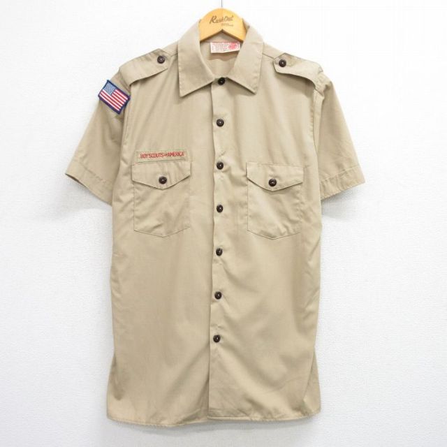 M★古着 半袖 ボーイスカウト シャツ メンズ 90年代 90s USA製 ベージュ カーキ 25jul04 中古 トップス