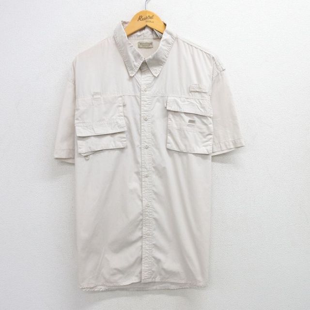 L★古着 半袖 フィッシング シャツ メンズ 薄ベージュ カーキ 内側メッシュ 25jul05 中古 トップス