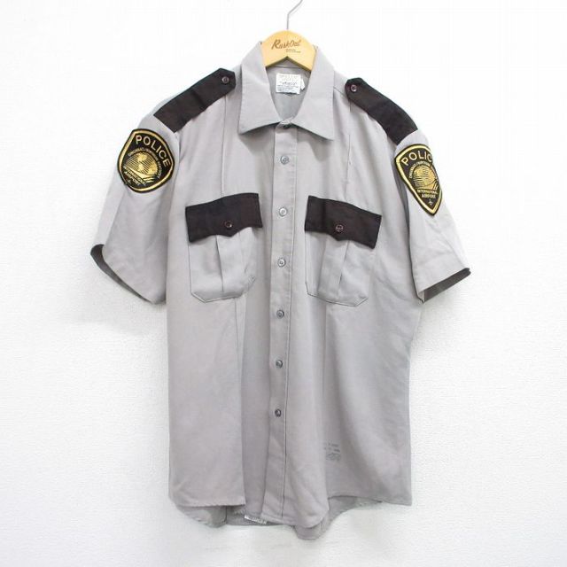 L★古着 elbeco 半袖 ワーク シャツ メンズ 90年代 90s POLICE USA製 薄グレー他 25jul05 中古 トップス
