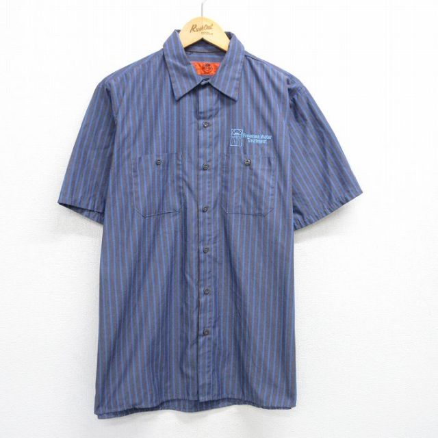 XL★古着 レッドキャップ 半袖 ワーク シャツ メンズ 00年代 00s Freeman 濃グレー他 ストライプ 25jul05 中古 トップス
