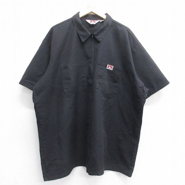 XL★古着 ベンデイビス 半袖 ハーフジップ ワーク シャツ メンズ 90年代 90s 大きいサイズ ロング丈 USA製 黒 ブラック 【spe】 25jul07 中古 トップス