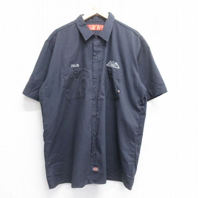 XL★古着 ディッキーズ Dickies 半袖 ワーク シャツ メンズ WASATCH TRUSS 大きいサイズ ロング丈 濃グレー系 25jul07 中古 トップス