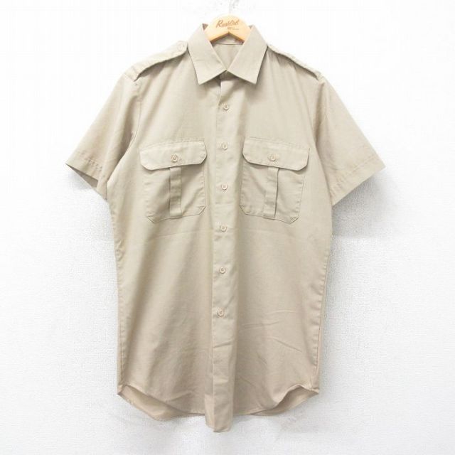 80s 半袖ワークシャツ ベージュ L | 古着