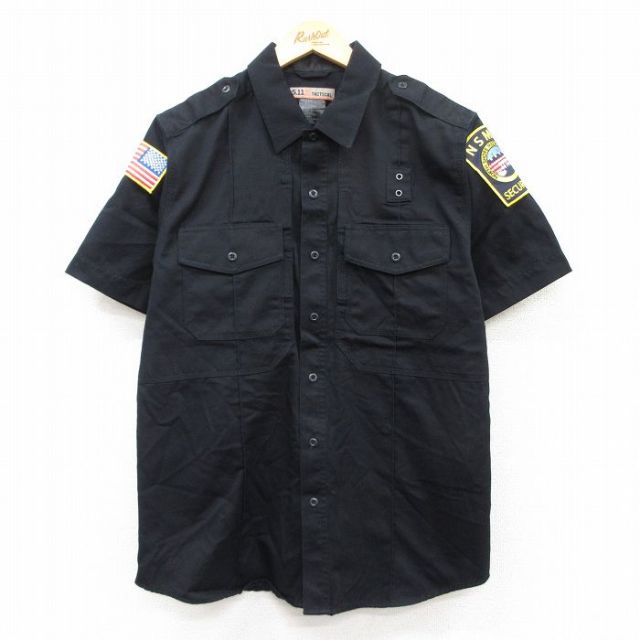 L★古着 5.11 タクティカル 半袖 ワーク シャツ メンズ ワッペン 黒 ブラック 25aug05 中古 トップス