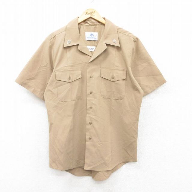 L★古着 半袖 ミリタリー シャツ メンズ 開襟 オープンカラー ベージュ カーキ 25aug05 中古 トップス