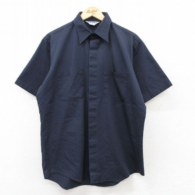 XL★古着 半袖 ワーク シャツ メンズ 90年代 90s USA製 紺 ネイビー 25aug05 中古 トップス
