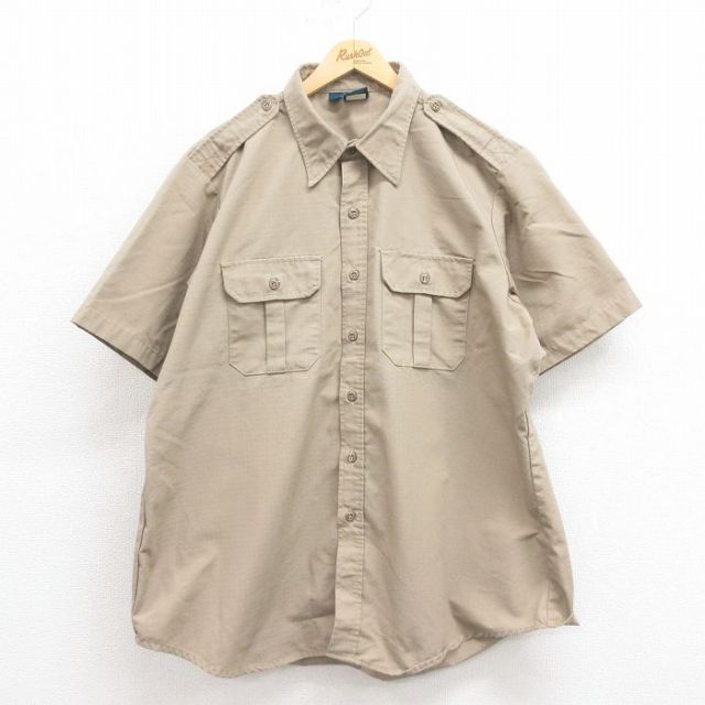50s ミリタリー　半袖シャツ　ユーロ　ベージュ　雰囲気　EURO 古着　ｌ furugiyarushout_shvs25042557