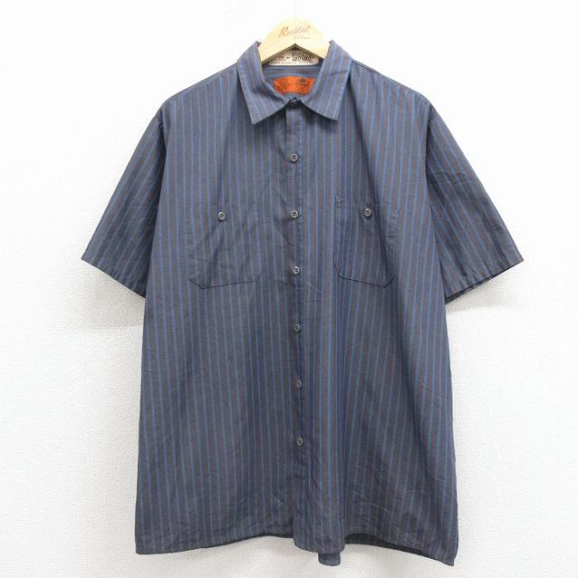 レッドキャップ 00s 半袖ワークシャツ ストライプ グレー メンズXL相当 | 古着