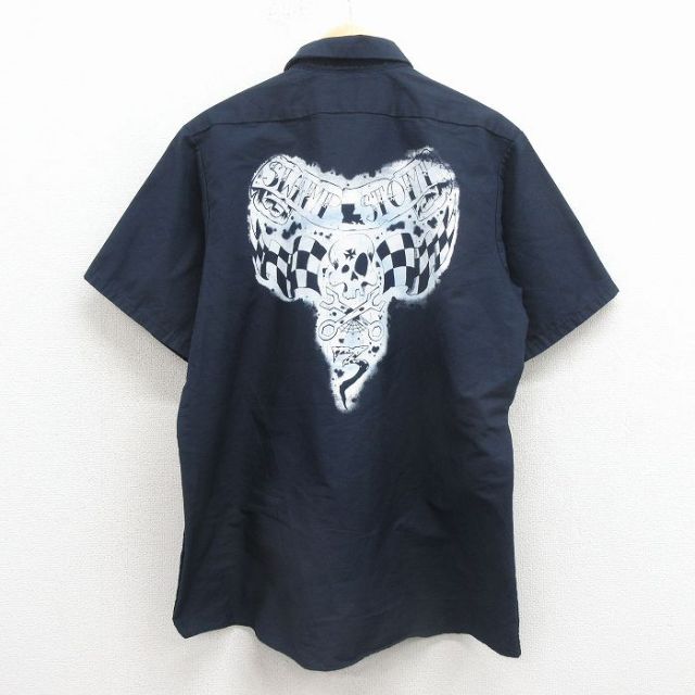 レッドキャップ 00s 半袖ワークシャツ スカル ネイビー メンズL相当 | 古着