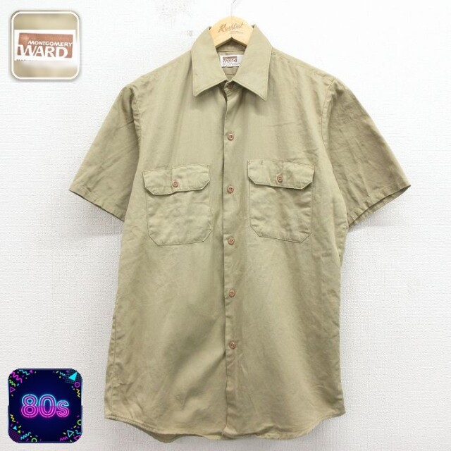 【20%OFF】モンゴメリーワード 80s 半袖ワークシャツ ベージュ メンズL相当 | 古着