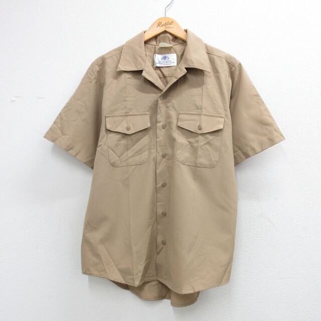 00s 半袖ミリタリーシャツ オープンカラー ベージュ メンズL相当 | 古着