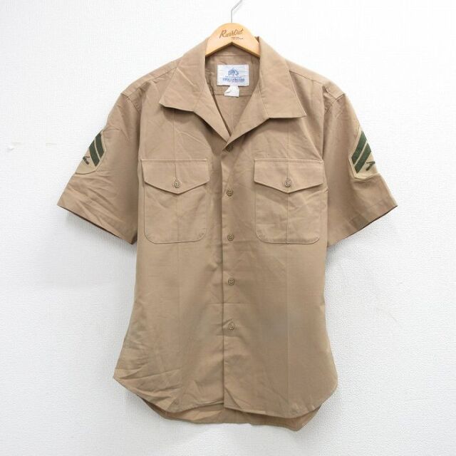 00s 半袖ミリタリーシャツ オープンカラー ベージュ L | 古着