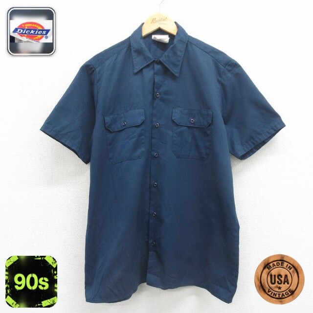 【20%OFF】ディッキーズ 90s 半袖ワークシャツ ネイビー メンズL相当 | 古着