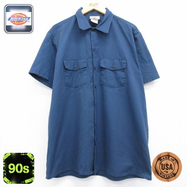 【20%OFF】ディッキーズ 90s 半袖ワークシャツ ネイビー メンズXL相当 | 古着