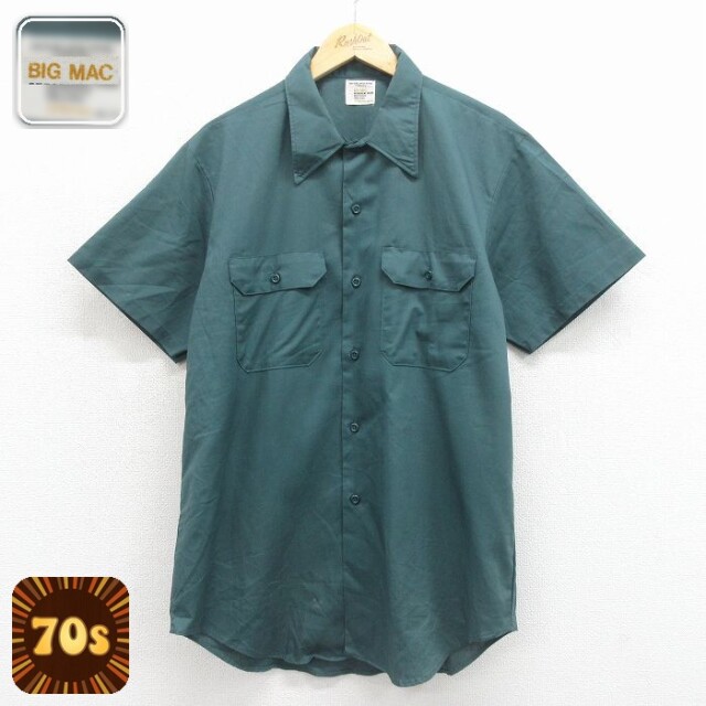 【20%OFF】ビッグマック 70s 半袖ワークシャツ グリーン メンズL相当 | 古着