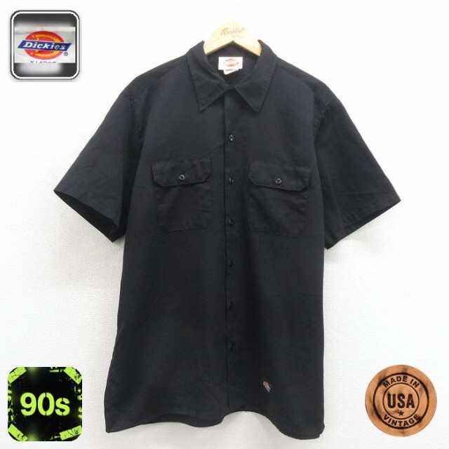 【20%OFF】ディッキーズ 90s 半袖ワークシャツ ブラック メンズXL相当 | 古着