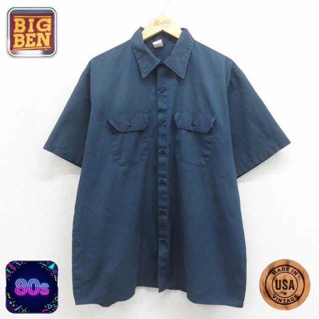 【20%OFF】ビッグベン 80s 半袖ワークシャツ ネイビー メンズXL相当 | 古着
