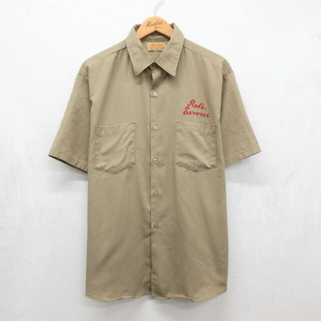 ビッグヤンク 70s 半袖ワークシャツ Reds Service ベージュ メンズXL相当 | 古着