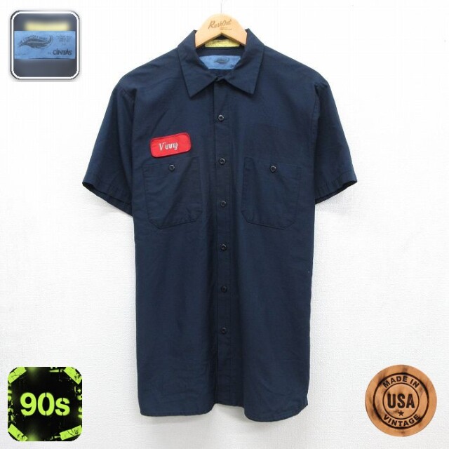 【20%OFF】CINTAS 90s 半袖ワークシャツ ネイビー メンズXL相当 | 古着