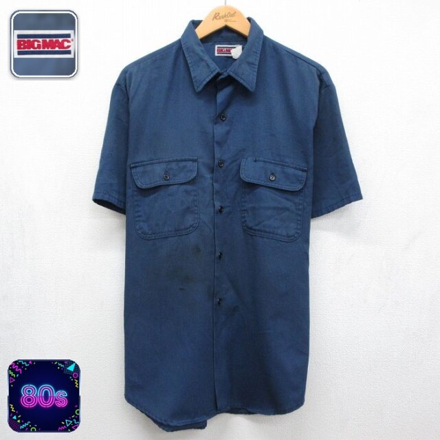 【20%OFF】ビッグマック 80s 半袖ワークシャツ ネイビー メンズXL相当 | 古着