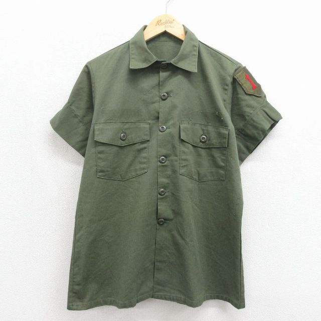 80s 半袖ミリタリーシャツ カーキ メンズL相当 | 古着