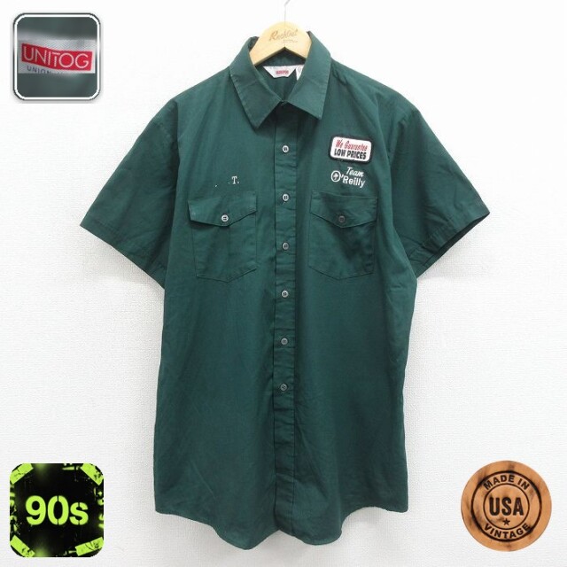 90s 半袖ワークシャツ グリーン メンズXL相当 | 古着