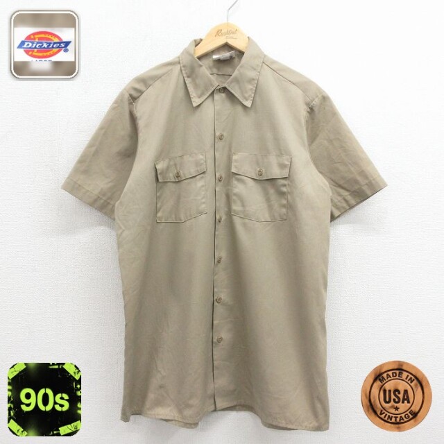 【20%OFF】ディッキーズ 90s 半袖ワークシャツ ベージュ メンズXL相当 | 古着
