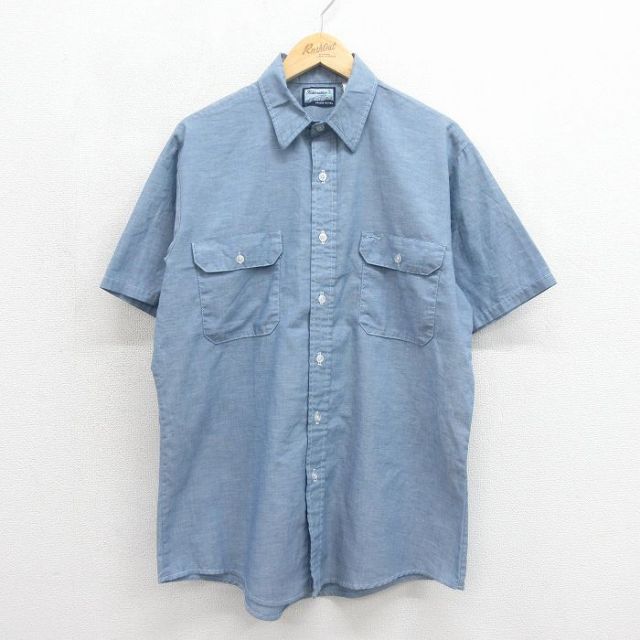 古着通販 XL☆古着 半袖 シャンブレー シャツ メンズ 80年代 80s USA製